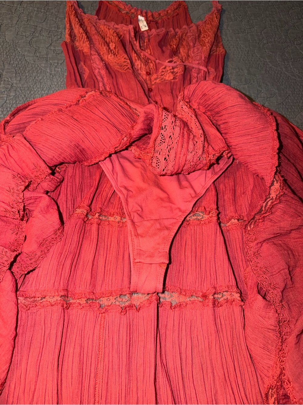 Intimately By Free People Dolly Bodysuit Maxi Dress-Red Size-XS - Picture 2 of 8